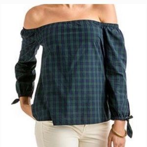 Vineyard Vines size xs off the shoulder top in black watch plaid.